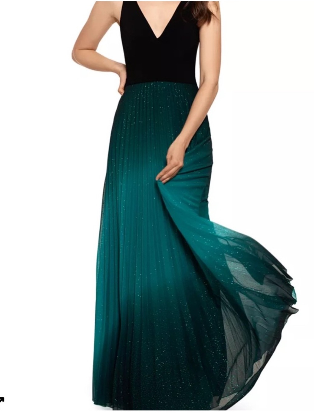 Betsy & Adam Teal Ombre Sparkle Pleated Maxi Skirt